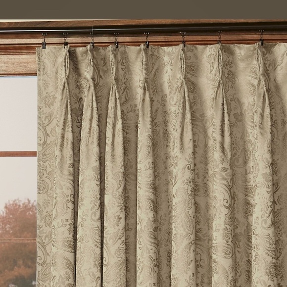 Calico Corner Other - TWO Elegant Custom Tan & Blue Pinch Paisley Pleat Curtain